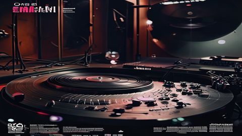 欧美音乐新专辑评测视频封面，录音室场景与黑胶唱片特写，欧美音乐文化氛围